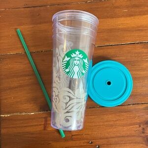 Starbucks Clear cold drink Tumbler with Teal Lid and Straw. Hawaii!